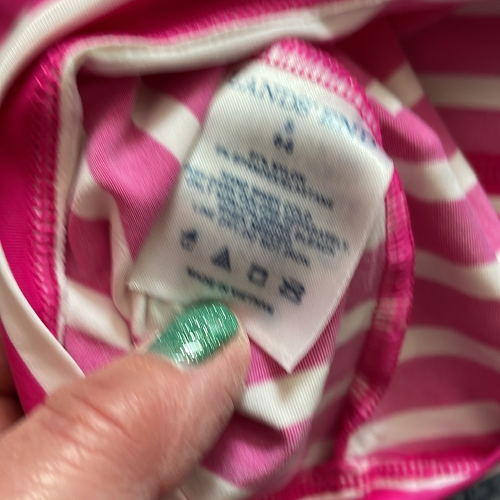 LANDS' END Fuchsia Pink and White Striped Long Sleeve Swim Coverup Rash Guard - Picture 5 of 5
